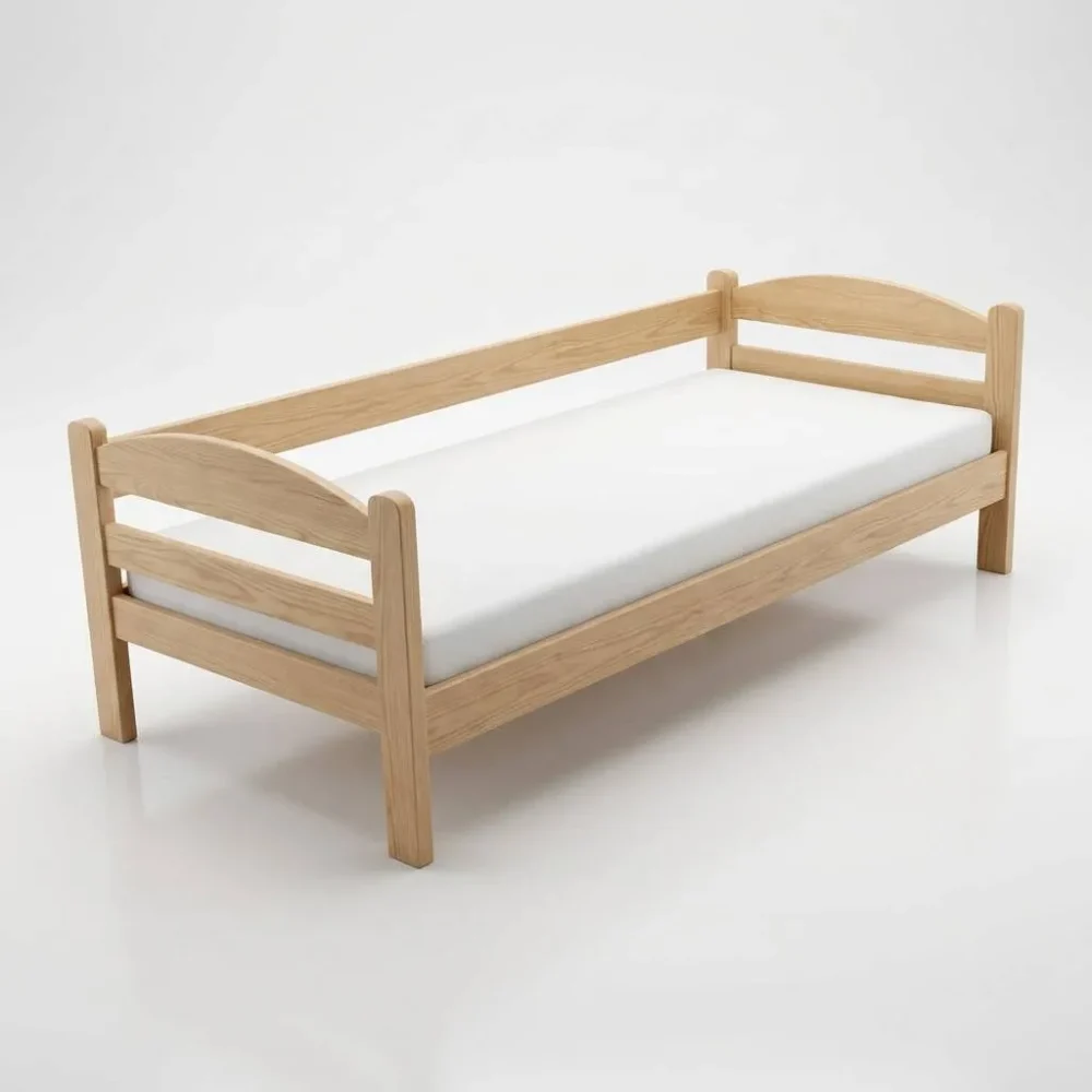 Krevet Sofa Natur - Drveni krevet prikazan na beloj studio pozadini